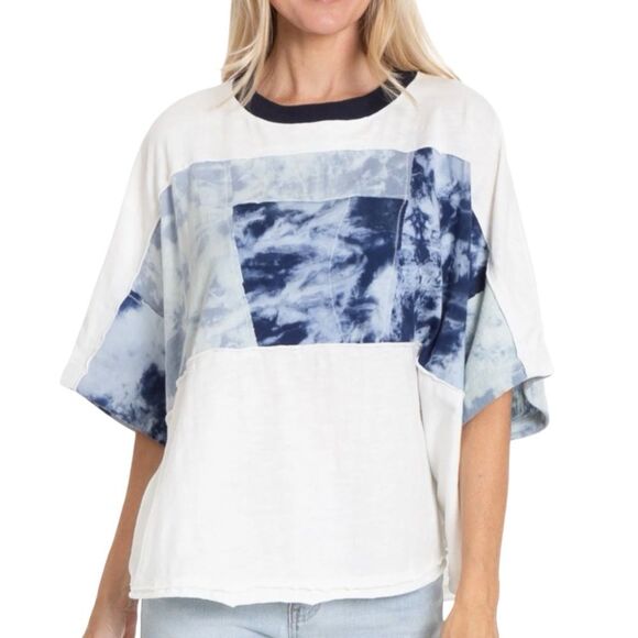 WE THE FREE Free People Patched Up White & Blue T Shirt Size Medium - Picture 1 of 13